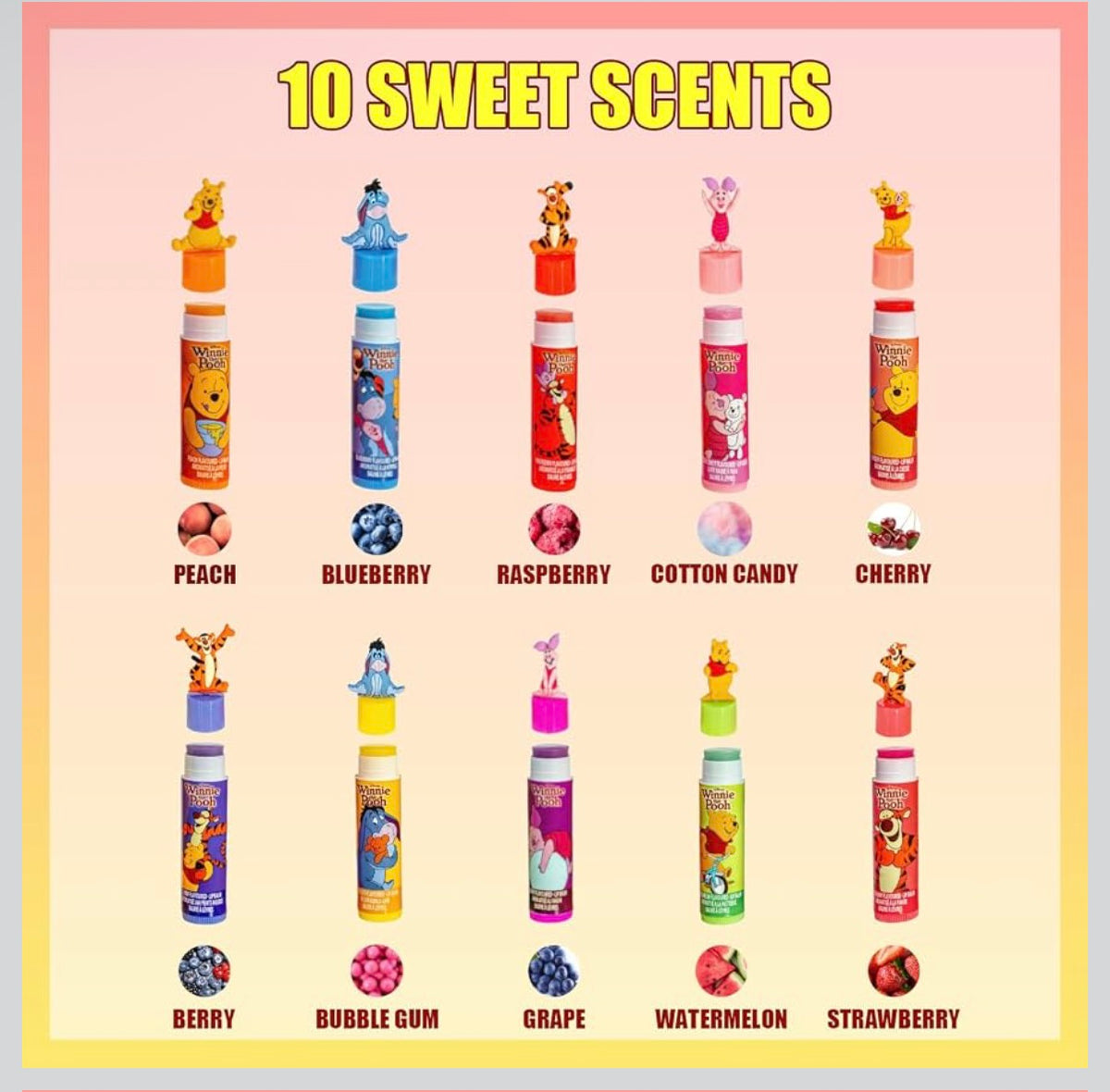 Winnie the Pooh 10-Piece Flavored Lip Balm Set with 3D Character Toppers